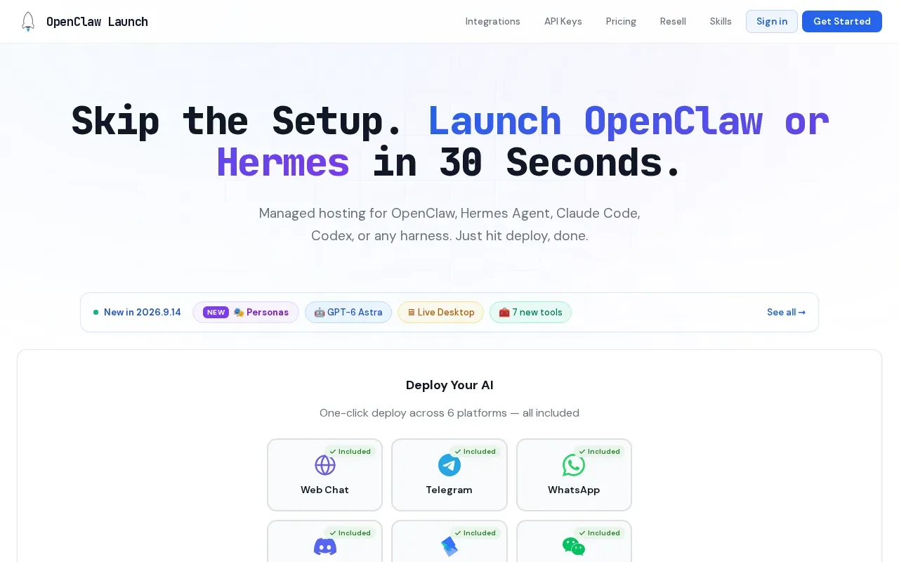 Screenshot of the OpenClaw Launch website