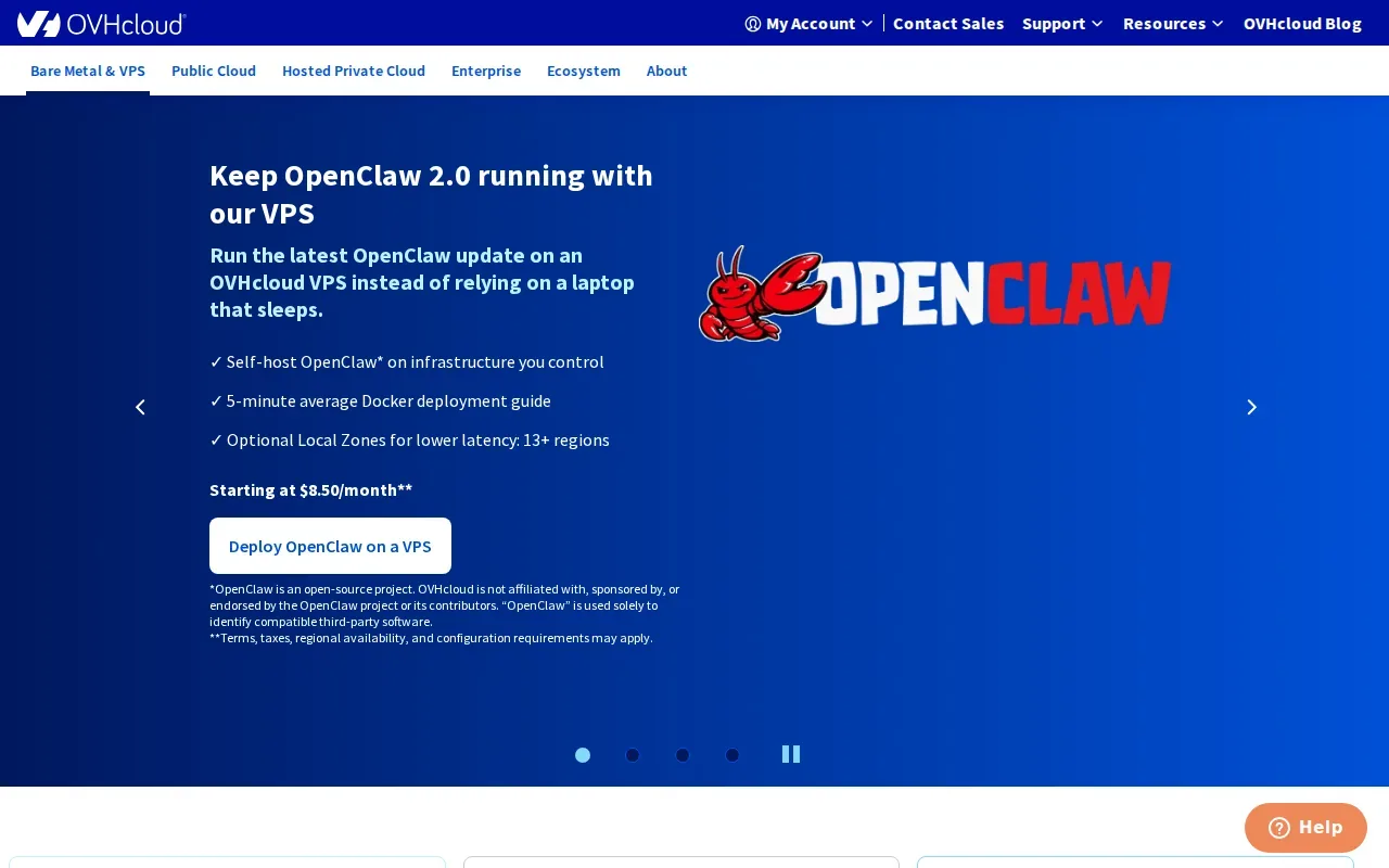 Screenshot of the OVHcloud website