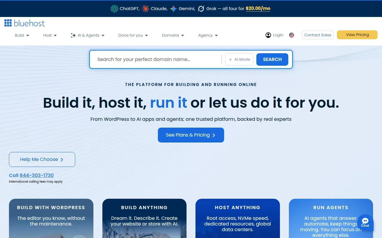 Screenshot of the Bluehost website